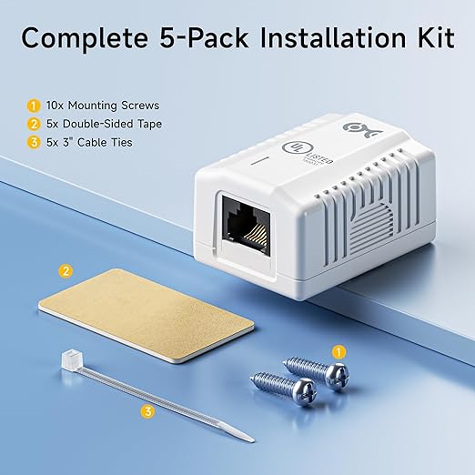 Cable Matters UL Listed Cat6 5-Pack RJ45 Surface Mount Box - 1 Port in White (Cat6 Ethernet Mount Box)