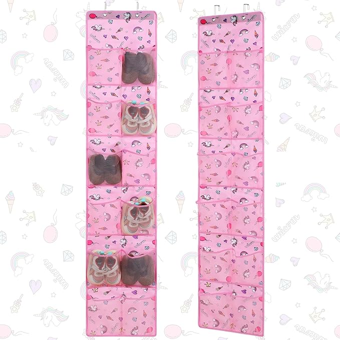 2 Pcs Kids over The Door Shoe Organizer 24 Pockets Unicorn Baby Water Bottle