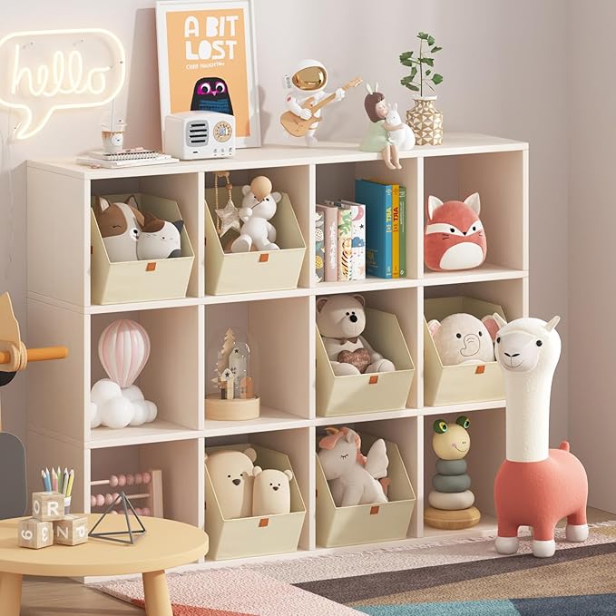 Homsorout Fabric Closet Storage Cubes - 8 Pack Square Storage Bins with Dual Handles for Clothes, Towels, Toys, Cube Storage Organizers for Bedroom, Nursery, Shelves, Closet, Small Spaces, Light Beige