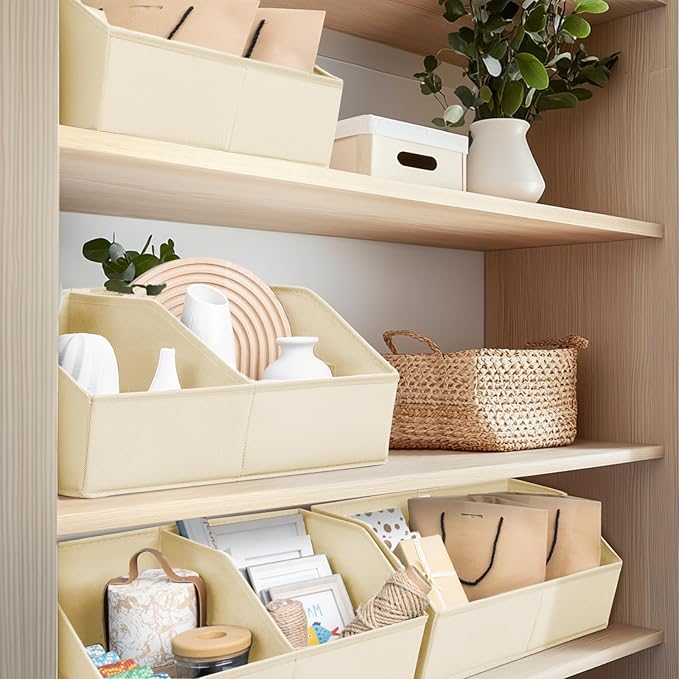Homsorout Closet Organizers and Storage Bins - 6 Pack Collapsible Divided Trapezoidal Cube Storage Bins Baskets with Orange Handle for Organizing Clothes Blankets, Toys, Books, Towels(Beige)