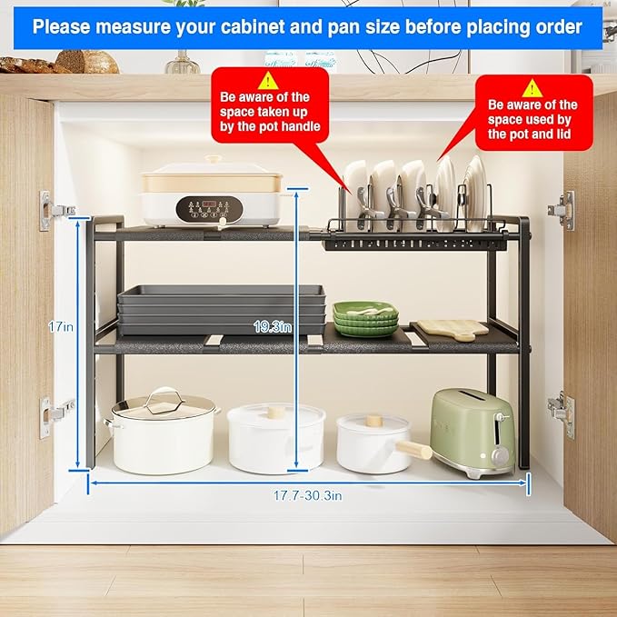 Pots and Pans Organizer Under Cabinet, 6panels,1 Pot rack, Black