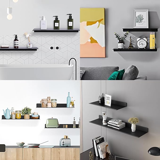 Black Shower Shelves Rustproof & Waterproof, 40cm Adhesive Shower Caddy 2 Pack