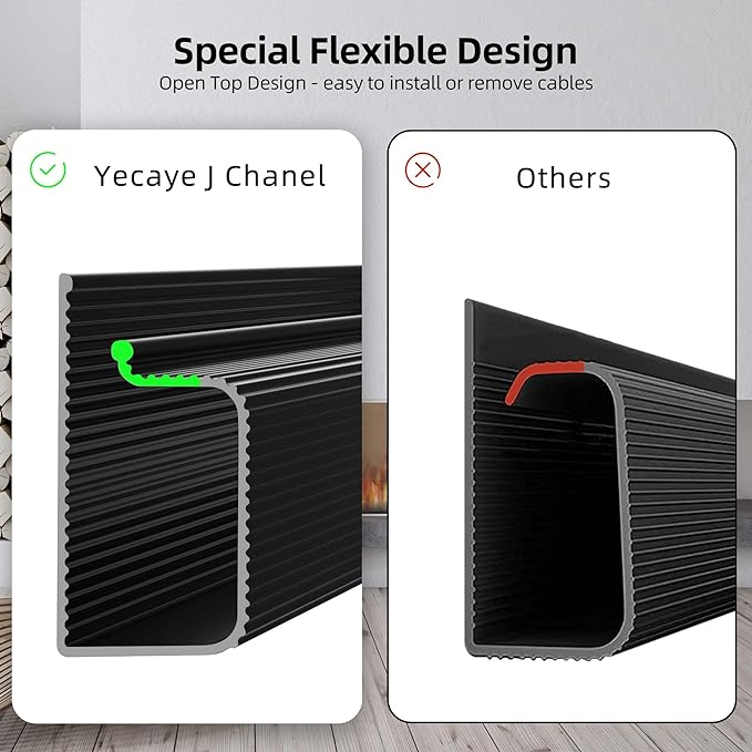 YECAYE 157in Cable Management, Cord Organizer,Easy Install Self-Adhesive Cord Hider, Cable Organizer, Cable Hider for Office Organization,Child & Pet Proof, Black