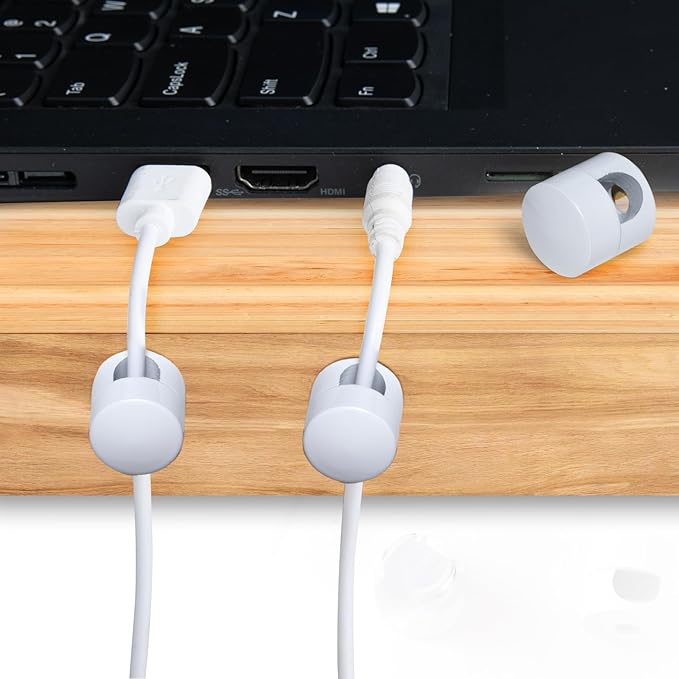 SmallCat 3 Sets Charger Holders for Cords, White Adjustable Cable Anchor Holders, Adhesive Metal Cord Clips, Cable Management Wire Organizers for Desk, Office, Nightstand