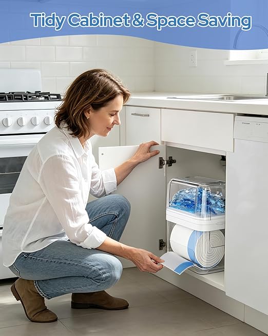Trash Bag Dispenser & Dishwasher Pods Container, 3 in 1 Clear Acrylic Garbage Bags Holder Under Sink Organizer Laundry Pods Dishwasher Tabs Storage Box for Laundry Room and Kitchen Cabinet