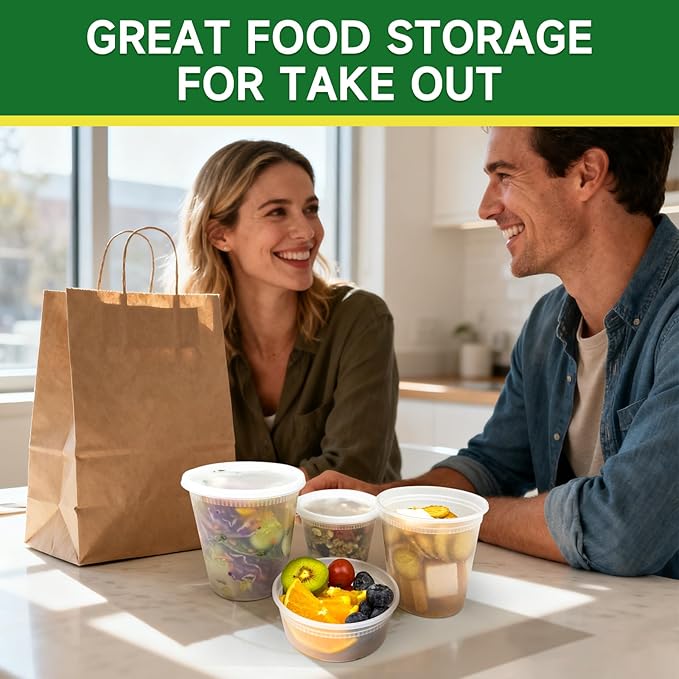 Dealusy 50 Set 16 oz Deli Containers with Lids, Leak-Proof BPA Free Plastic Take Out Bowls, Food Storage Containers for Takeout Meal Prep Storage, Freezer, Microwave & Dishwasher Safe