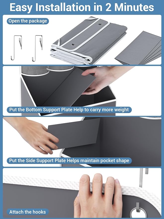 Over Door Organizer for Bedroom,Nursery,Bathroom,Dorm,Pantry, Closet - 5 Tier 44 lb Load Behind Door Storage, Back of Door Hanging Holder Bag - 1 Pack,Grey