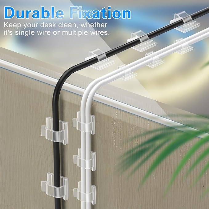 60 PCS XHF 5/8” Adhesive Cable Wire Clips Clear, Outdoor Christmas Light Clips, Cable Staples Cable Management Wire Organizer Cord Holder for Under Desk, Car, Wall, TV PC Ethernet Cable