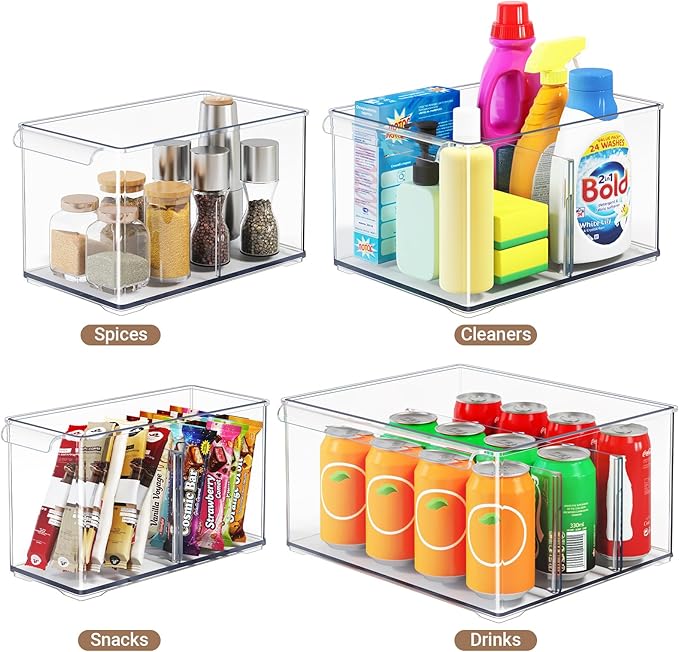 Clear Plastic Storage Bins with Dividers for Fridge Pantry Organizers, C6-3