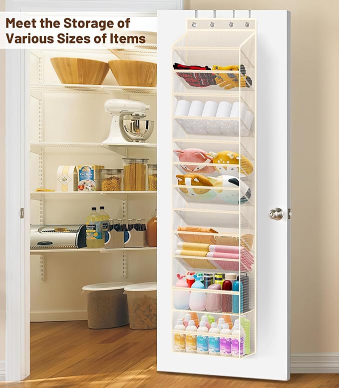 12 Tier Over the Door Shoe Organizer Breathable Mesh Hanging Shoe Rack, Beige