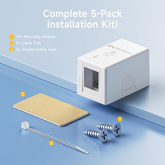Cable Matters UL Listed 5-Pack 1-Port Keystone Jack Surface Mount Box in White