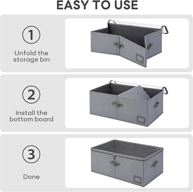 10-Inch Under Bed Storage Containers (3-Pack) | Sturdy Sidewalls | Clear Cover & Label Holder | Foldable Closet Organizer | Stores Clothing/Blankets/Wrapping Paper/Toys