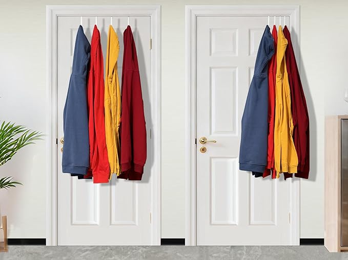 Mars-Rock Over The Door Metal Hooks with Plastic Coating 5.5" Fit 0.5" to 2" Wide Door 4 Pcs Heavy Duty Single Towel Robe Rack Wreath Bathroom Shower Hanger Shoe Organizer Ironing Board Short White