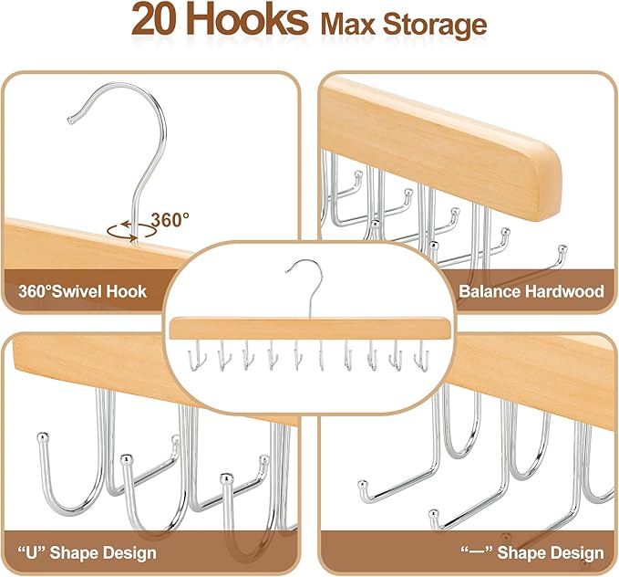 HANGER 2 Pack 2 in 1 Belt Tie Hanger for Closet Max 60 Belts with 60 Ties, CT59N