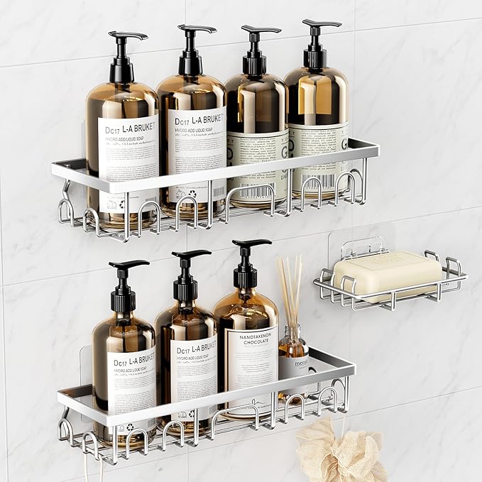 Shower Caddy, 3 Pack Shower Shelves for Inside Bathroom, Silver