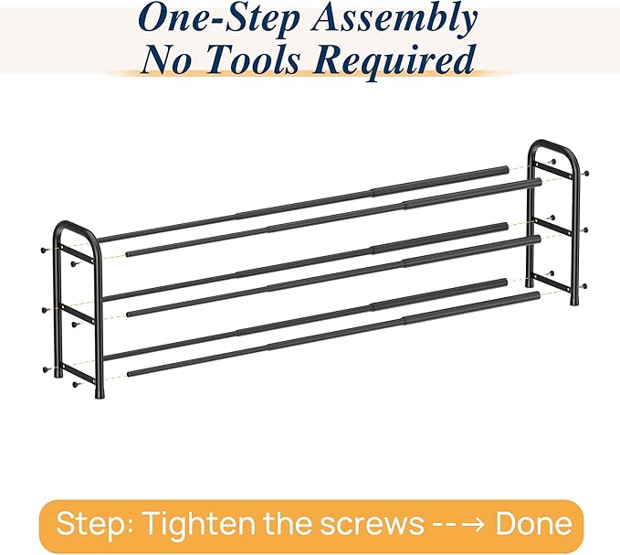 ENJOYBASICS 3 Tier Expandable Shoe Rack for Closet, Free Standing Metal Shoe Shelf Storage Organizer Holder 18 Pairs, Adjustable Width Shoe Rack for Entryway Small Space, Black