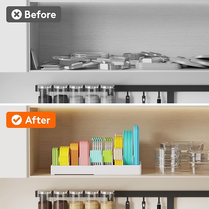 Kitchen Cabinet Organizer for Food Contanier Lid, 9.8"-17"