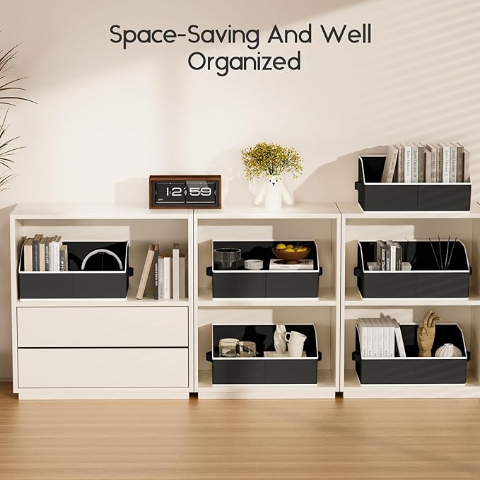 Homsorout Large Closet Organizers and Storage Bins - 10 Pack Trapezoid Storage Baskets for Shelves, Foldable Fabric Baskets with Handles Ideal for Closet, Basket, Wardrobe and Shelf Storage, Black