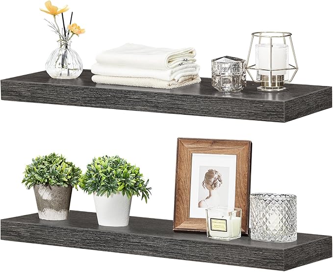 Floating Shelves for Wall, Wall Mounted Shelf Set of 2, Charcoal Gray BC60BJ01