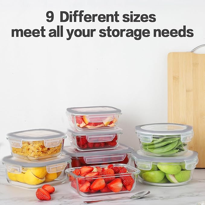 24pc Glass Food Storage Containers with Lids, Glass Meal Prep Containers, Gray