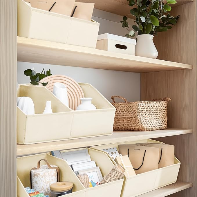 Homsorout Closet Organizers and Storage Bins - 4 Pack Collapsible Divided Trapezoidal Cube Storage Bins Baskets For Organizing Clothes Blankets,Toys, Books, Towels(Beige)