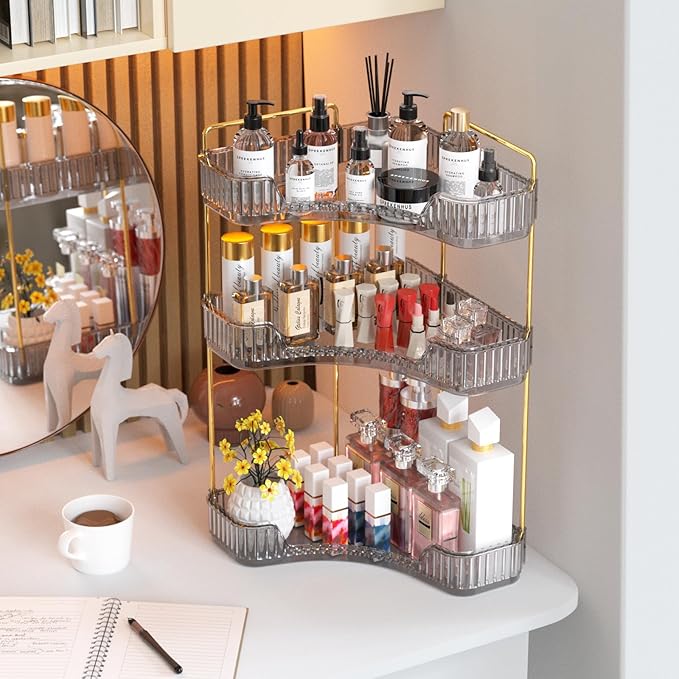 3-Tier Corner Bathroom Counter Organizer, Gray