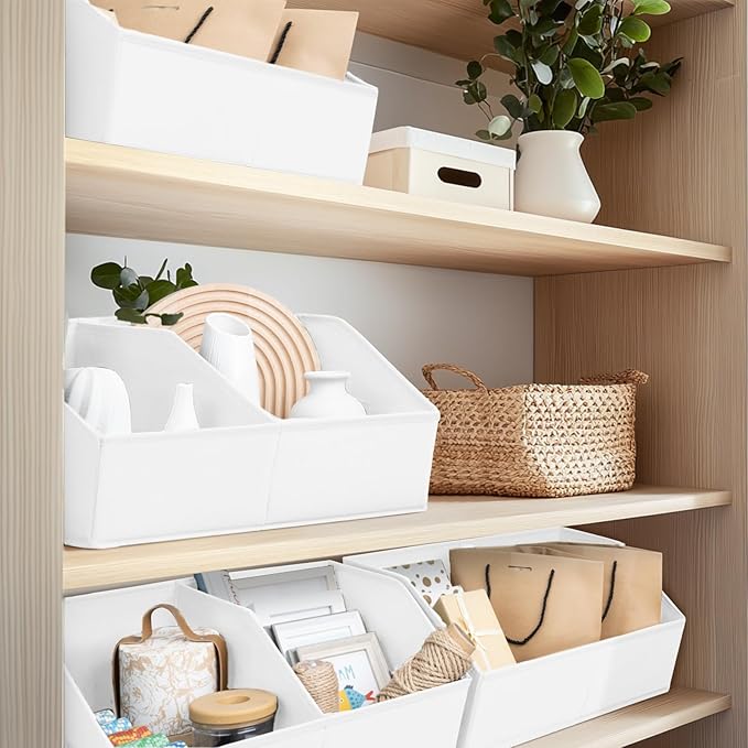 Homsorout Closet Organizers and Storage Bins - 6 Pack Collapsible Divided Trapezoidal Cube Storage Bins Baskets with Orange Handle for Organizing Clothes Blankets, Toys, Books, Towels(White)