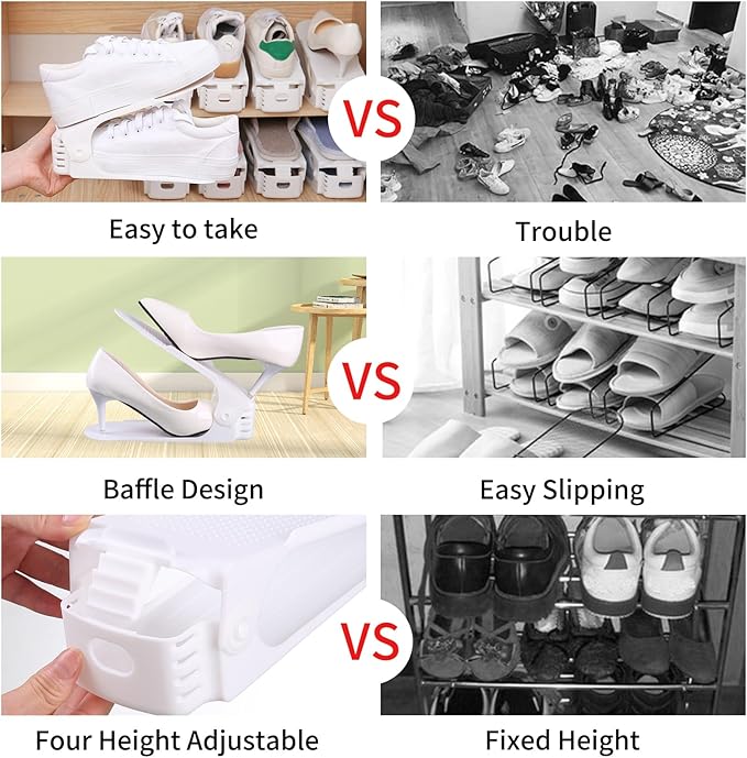 Antigo Shoe Slot Organizer 20 Pack - Adjustable Shoe Stacker for Closet Storage, Space Savers 50%, Double Layer Stackable Shoe Holder Rack for Sneakers Heels and Flat(White)