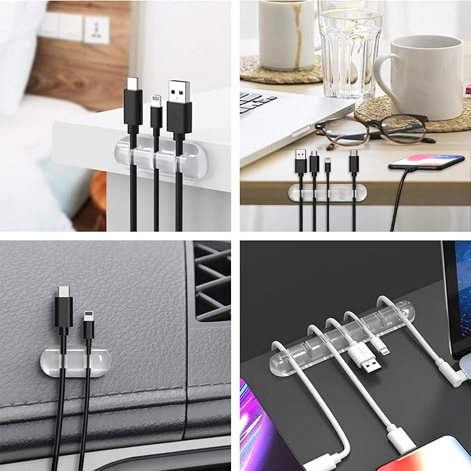 INCHOR Cord Organizer, Clear Cable Organizer Cord Holder, Wire Organizer USB Cable Management Cord Keeper, 3 Packs Cable Clips for Car Home and Office (7, 5, 3 Slots)