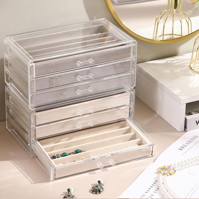 Necklace Organizer Box, Tray with Clear Lid