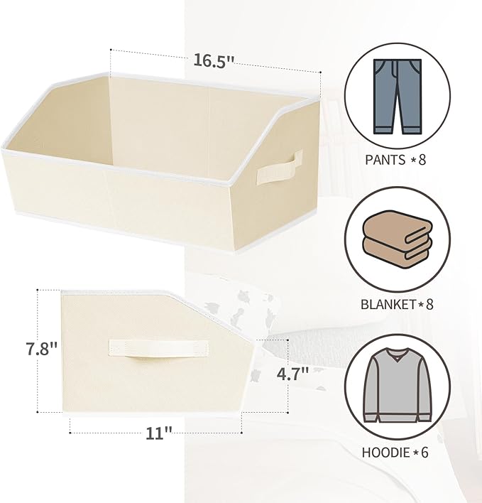 Homsorout Clothes Organizers and Storage - Fabric Cube Bins with Handles, Storage Baskets for Shelves, Trapezoid Collapsible Boxes for Home, Dorm, Office, 10 Pack, Beige