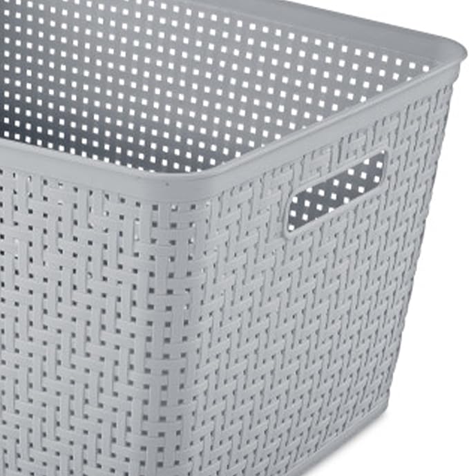 Sterilite 12 Pack Plastic Storage Bin Organization Containers, Tall Baskets, Cement