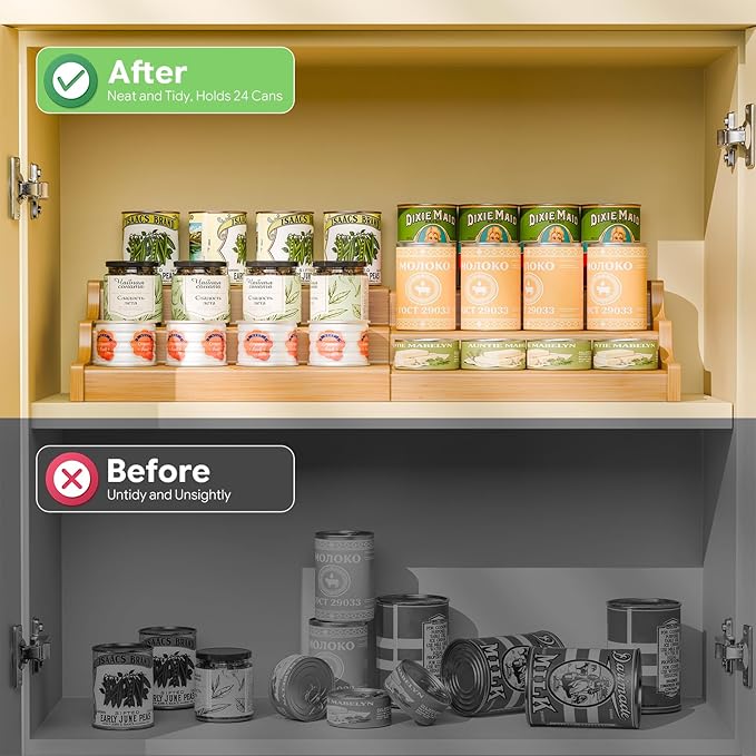 Simple Trending Expandable Bamboo Can Rack Organizer for Pantry