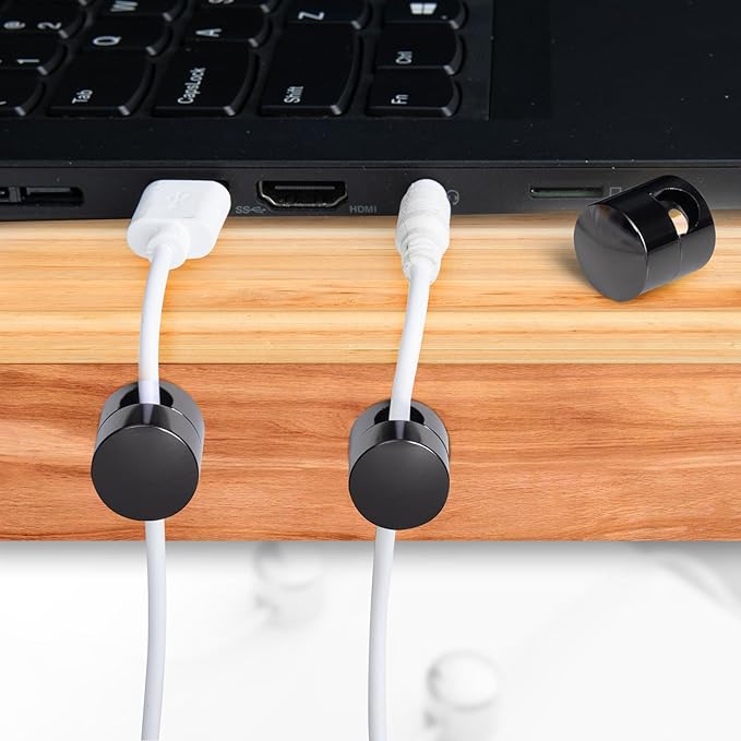 SmallCat 3 Sets Charger Holders for Cords, Black Adjustable Cable Anchor Holders, Adhesive Metal Cord Clips, Cable Management Wire Organizers for Desk, Office, Nightstand