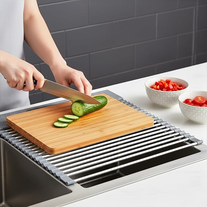 Roll Up Dish Drying Rack Over Sink, Grey