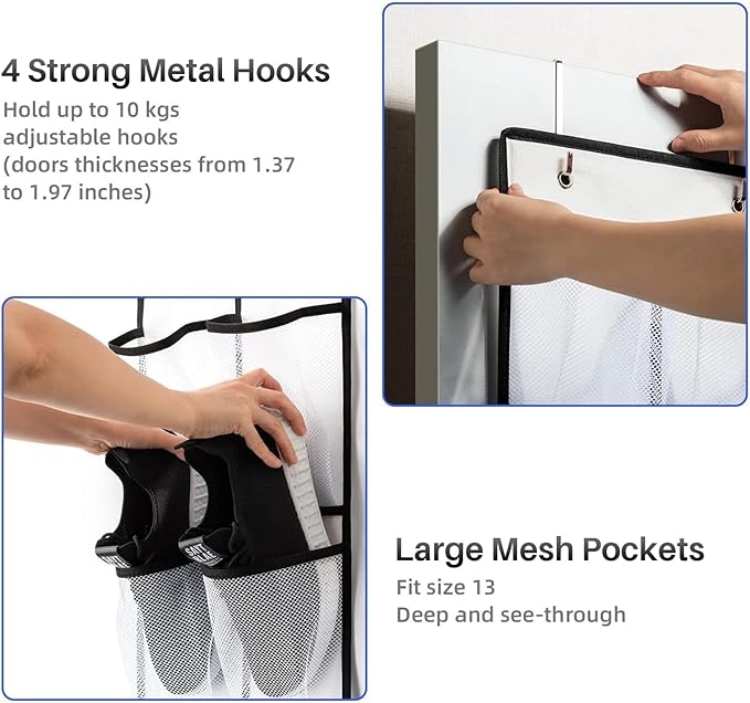 2 Pcs Over The Door Shoe Organizer 14 Large Pocket Hanging Shoe Rack for Closet