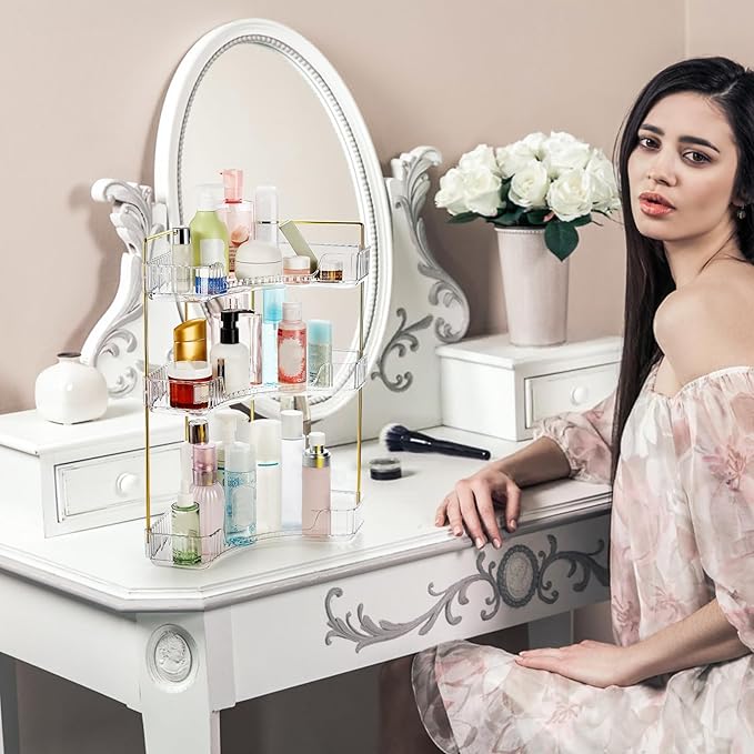 3 Tiers Corner Bathroom Counter Organizer, Clear Countertop Shelf Storage Rack