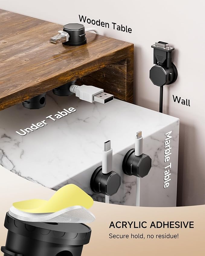 Cord Organizer Holder, 360° Rotatable Magnetic Cable Clips, Strong Adhesive Cable Management Desk Accessories, Adjustable Wire Organizer Hide Cords Neatly for Nightstand/Home/Kitchen/Office/Car