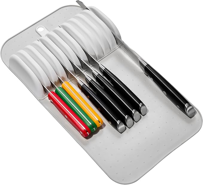 madesmart Large Knife Mat, Soft-Grip In Drawer Knife Organizer for 12 Knives, Non-Slip Kitchen Drawer Storage, Space Saving Knife Block Alternative, Grey