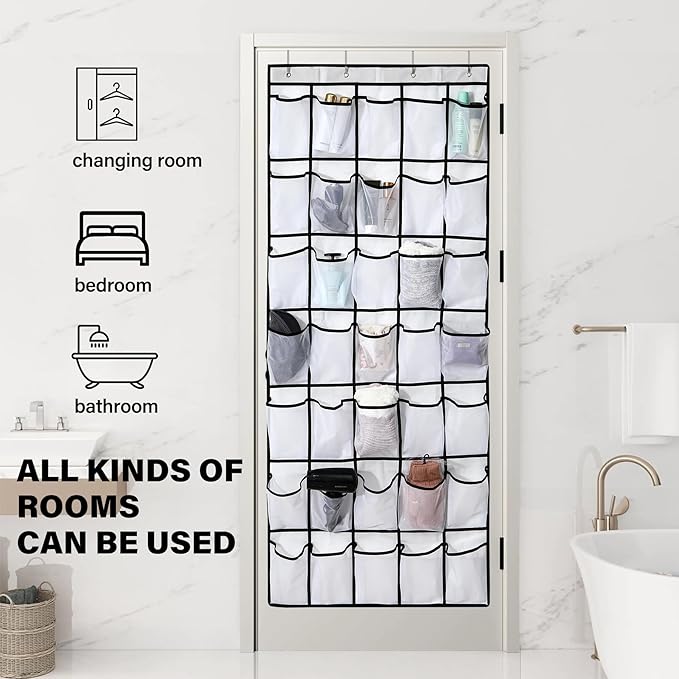35Large Pockets Over The Door Shoe Organizer, Mesh Pockets Shoe Holder Rack, Capacity hanging shoe organizer,door shoe rack With 4 Metal Hook.