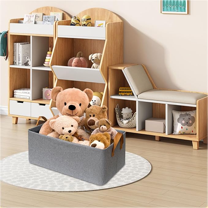 SNWDN 4 Pack Closet Cloth Storage Bins for Shelves,Medium Storage Baskets for Shelves, Fabric Bins for Closet organization with Handles( Gray 15''L x 10''W x 8''H)