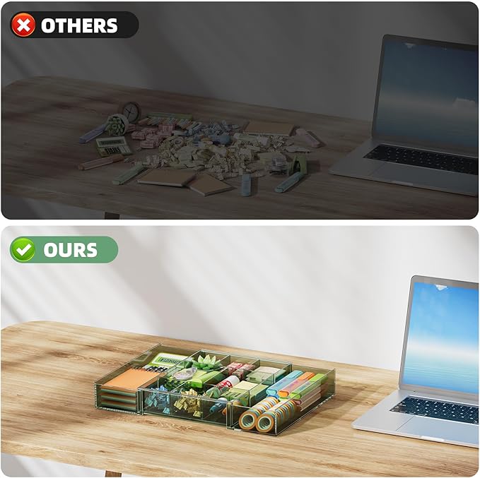 Expandable Desk Drawer Organizer, Clear Green