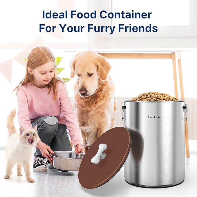 Paw Libero 2PK 25 Lbs Stainless Steel Dog Food Storage Container with Airtight Lid & Ceramic Bone Handle, Large Metal Dog Food Bin for Dogs & Cats, Keep Fresh, Easy to Clean