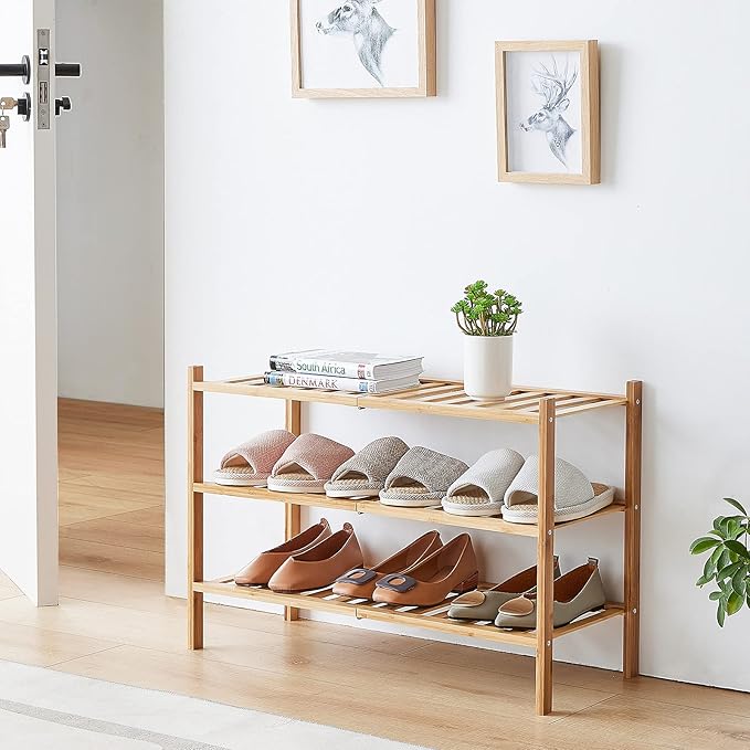 viewcare 5-Tier Bamboo Shoe Rack for Entryway, Stackable | Foldable | Natural, Shoe Organizer for Hallway Closet, Standing Shoe Racks for Indoor Outdoor
