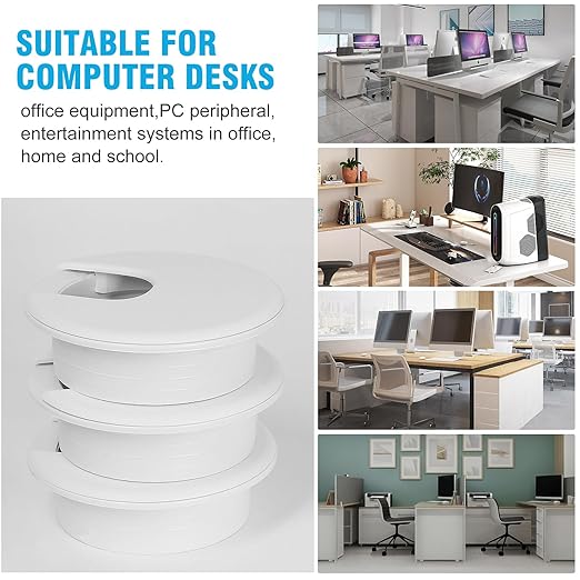 2" White Desk Grommet, JTemgle Plastic Cable Hole Cover Computer Table Cord Wire Organizer Caps Desktop Cord Management for Home Office TV Stands Tabletops, 5 Pieces