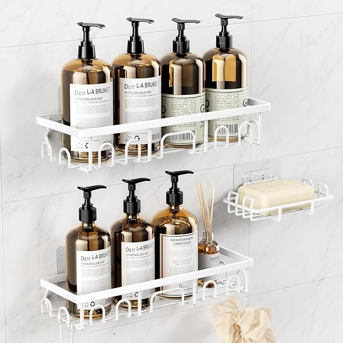 Shower Caddy, 3 Pack Shower Shelves for Inside Bathroom, White