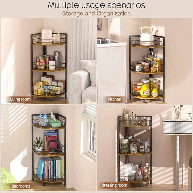 Bathroom Standing Shelf, 3 Tier Corner Stand, Free-Standing Shelf Units