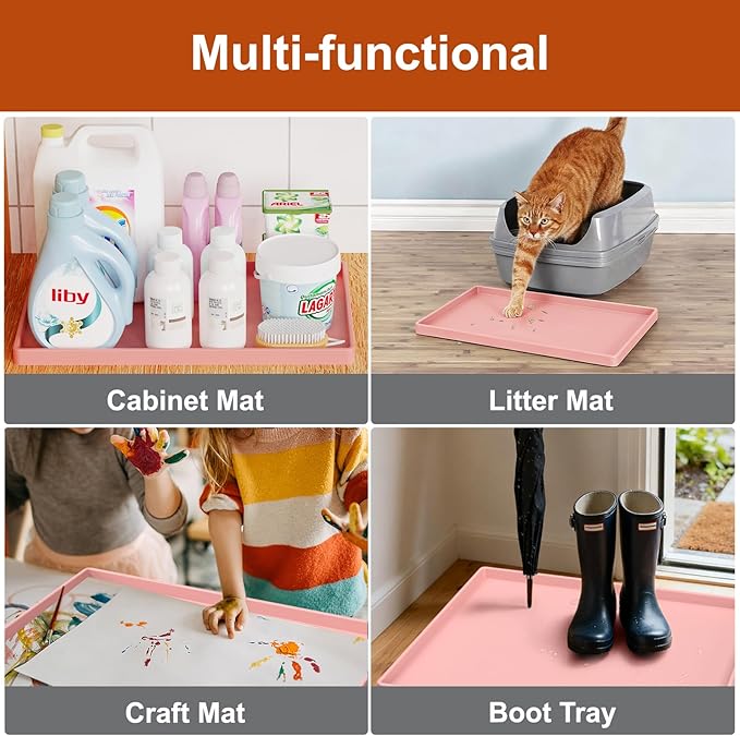 Extra Thick Silicone Mat Waterproof with Raised Edge 19” x 12”, Pink