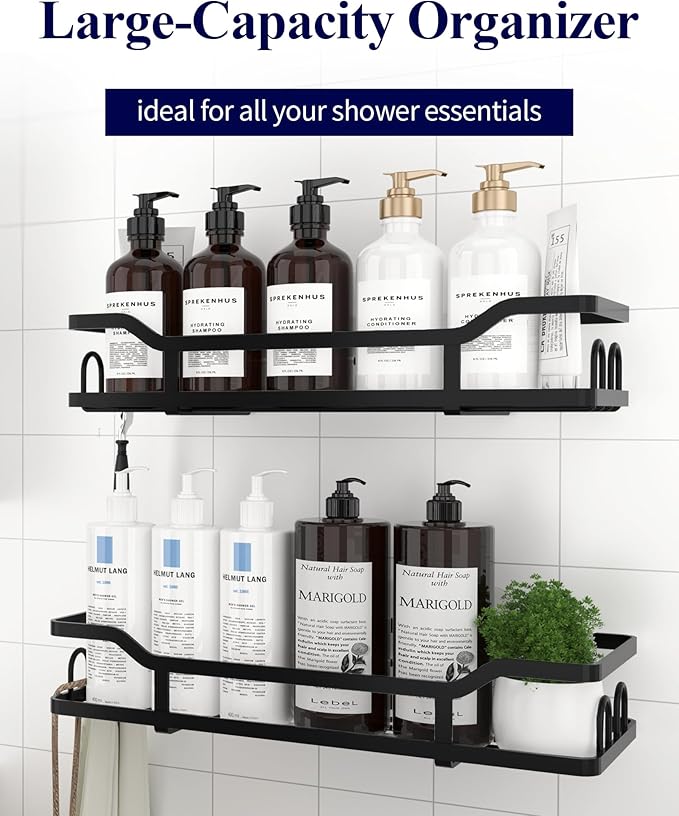 Shower Caddy, 2 Pack, No Drilling Shower Organizer with 8 Hooks