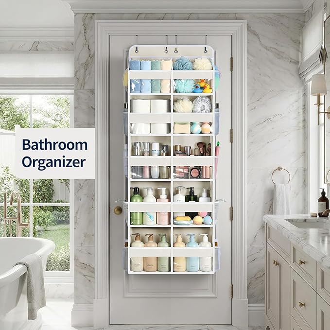 Yecaye Over The Door Organizer, 5 Tier Extra Large Behind Door Storage of 10 Compartments, 80lbs Heavy Duty Door Organizer Hanging with Clear Window for Closet Bedroom Pantry Bathroom, Beige